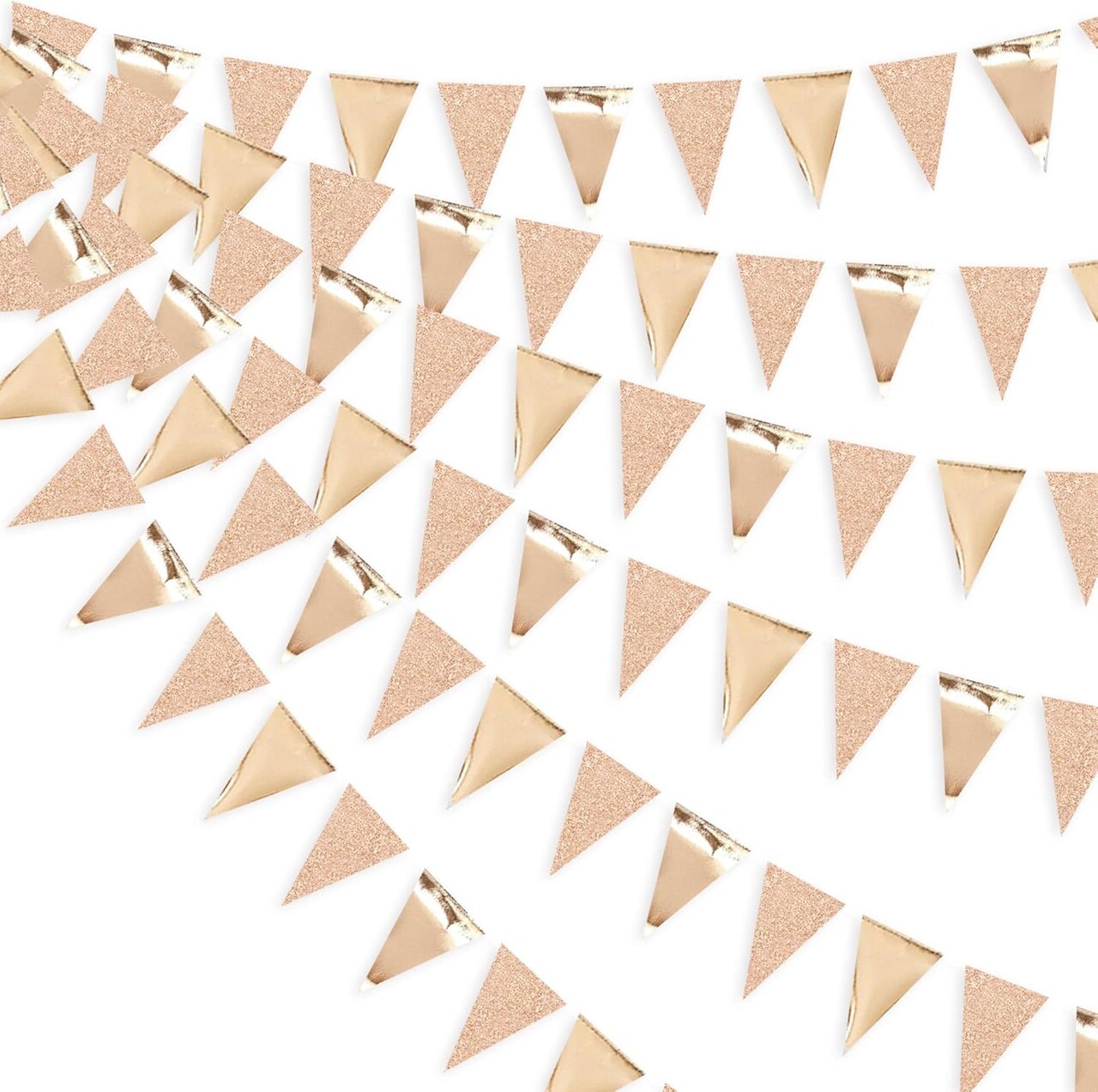 30Ft Champagne Gold Triangle Pennant Banner – Paper Flag Garland for Wedding, Graduation, Birthday, Bachelorette, Party Décor